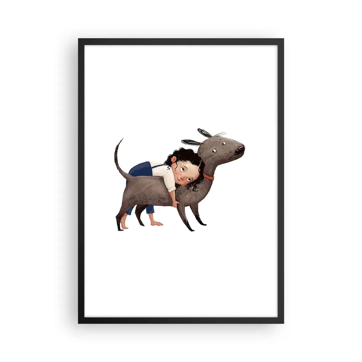 Poster in cornice nera - Illustrazione di un bambino che abbraccia un cane su uno sfondo bianco - 50x70cm - I migliori amici - Decorazione murale moderna per soggiorno e camera da letto ARTTOR