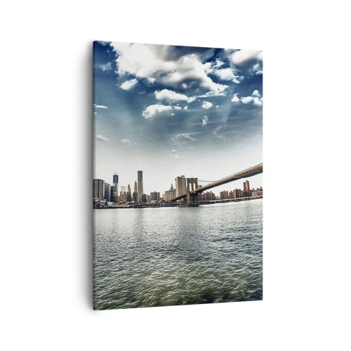 Quadro su tela - Stampe su Tela - Panorama della città con un ponte contro il cielo blu - 50x70cm - L'isola di vetro - Decorazione murale moderna per soggiorno e camera da letto ARTTOR