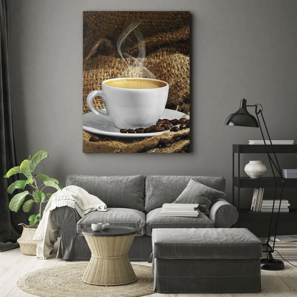 Quadro su tela - Stampe su Tela - L'odore di caffè con la schiuma del colore del miele - 55x100 cm
