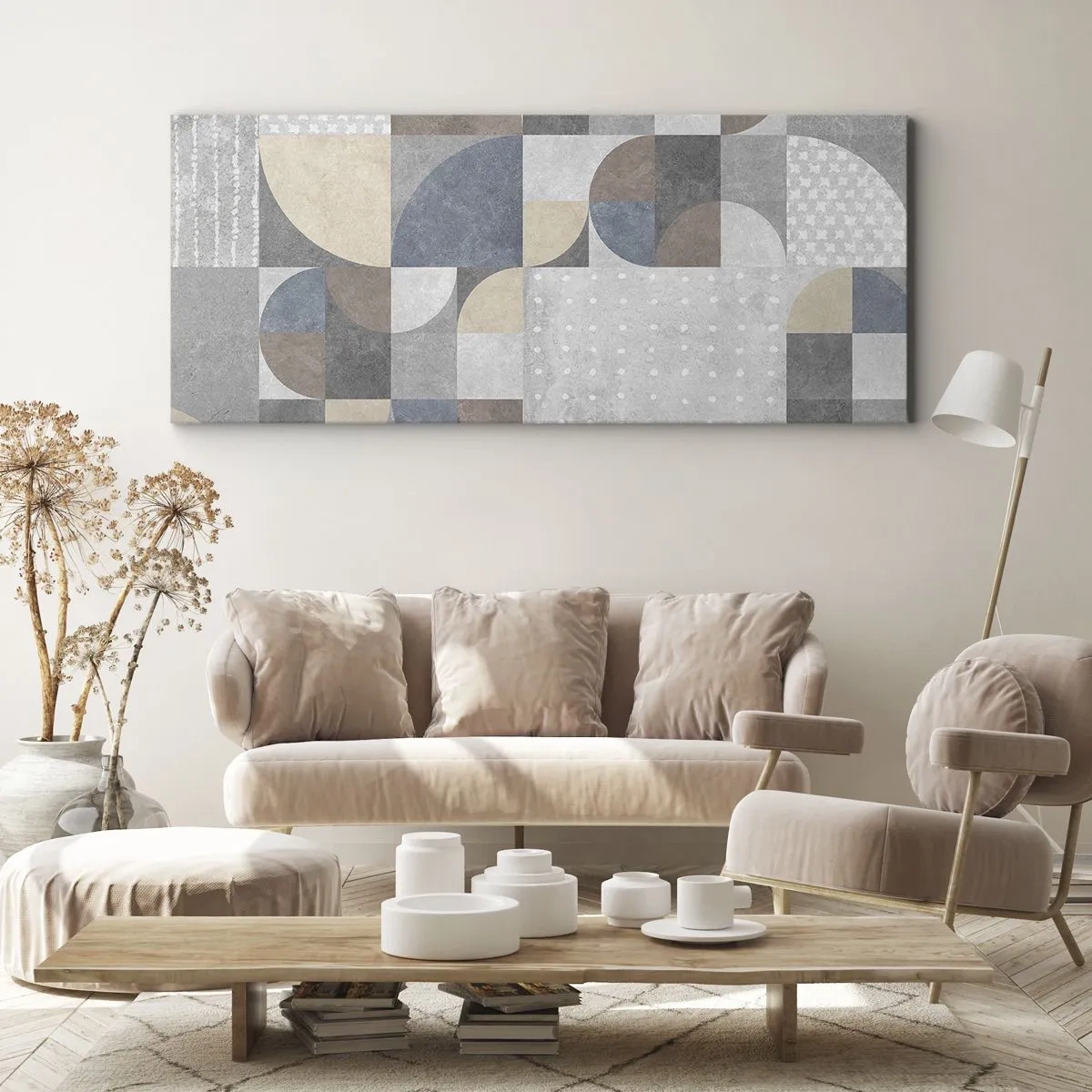 Quadro su tela - Stampe su Tela - Motivo geometrico in tonalità pastello - 160x50cm - Fantasia di ceramica - Decorazione murale moderna per soggiorno e camera da letto ARTTOR
