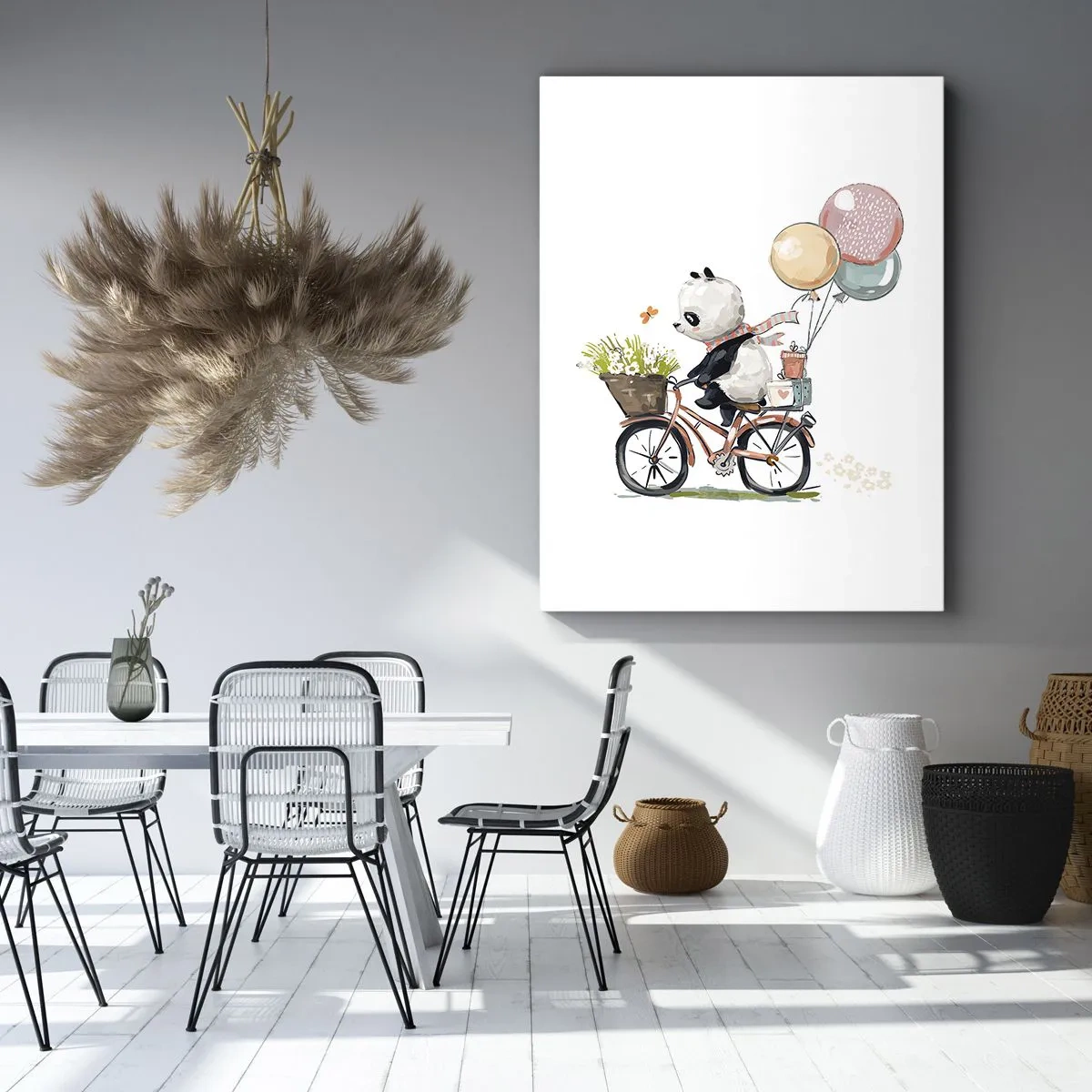 Quadro su tela - Stampe su Tela - Panda in bicicletta con palloncini e fiori - 50x70cm - Giorno felice - Decorazione murale moderna per soggiorno e camera da letto ARTTOR