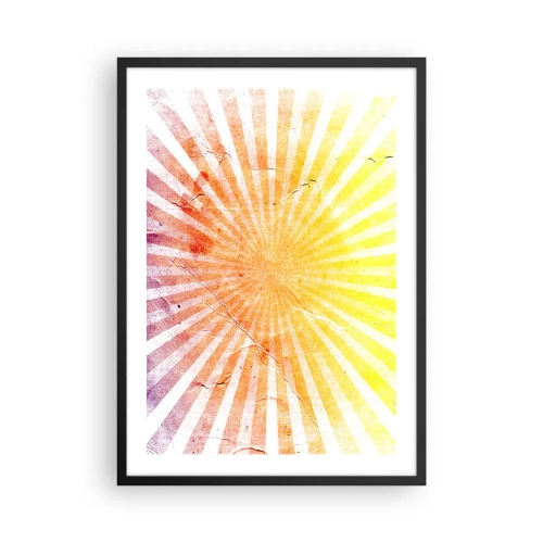 Poster in cornice nera - Motivo astratto di raggi in tonalità di giallo e rosso - 50x70cm - Albe e tramonti - Decorazione murale moderna per soggiorno e camera da letto ARTTOR