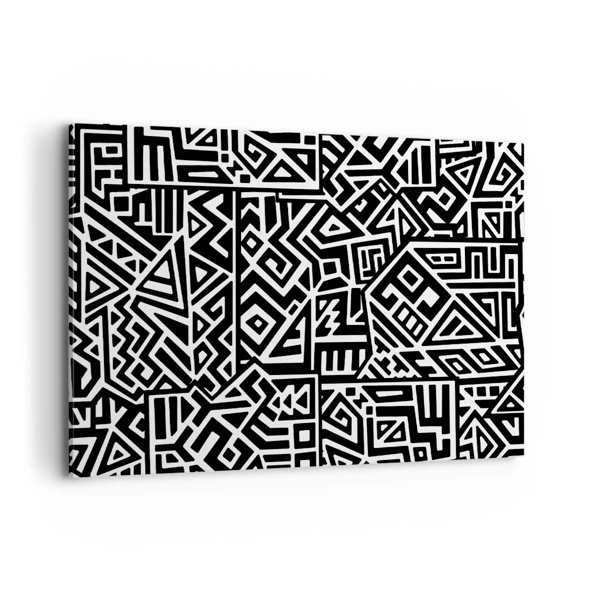 Quadro su tela - Stampe su Tela - Motivi geometrici in bianco e nero ispirati alla cultura precolombiana - 120x80cm - Composizione precolombiana - Decorazione murale moderna per soggiorno e camera da letto ARTTOR