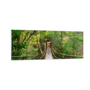 Quadro su vetro - Un ponte sospeso circondato da una foresta pluviale verde - 140x50cm - Perché nel giardino crescono i rampicanti - Decorazione murale moderna per soggiorno e camera da letto ARTTOR