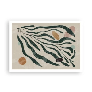 Poster - Linee e forme organiche in verde e beige - 100x70cm - Tra il verde - Decorazione murale moderna per soggiorno e camera da letto ARTTOR