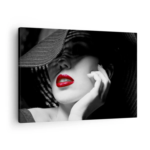 Quadro su tela - Stampe su Tela - Ritratto in bianco e nero di una donna con le labbra rosse - 70x50cm - Studio in scarlatto - Decorazione murale moderna per soggiorno e camera da letto ARTTOR