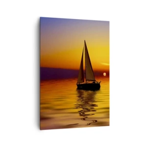 Quadro su tela - Stampe su Tela - Una barca a vela su un mare calmo al tramonto - 70x100cm - Che silenzio al tramonto... - Decorazione murale moderna per soggiorno e camera da letto ARTTOR