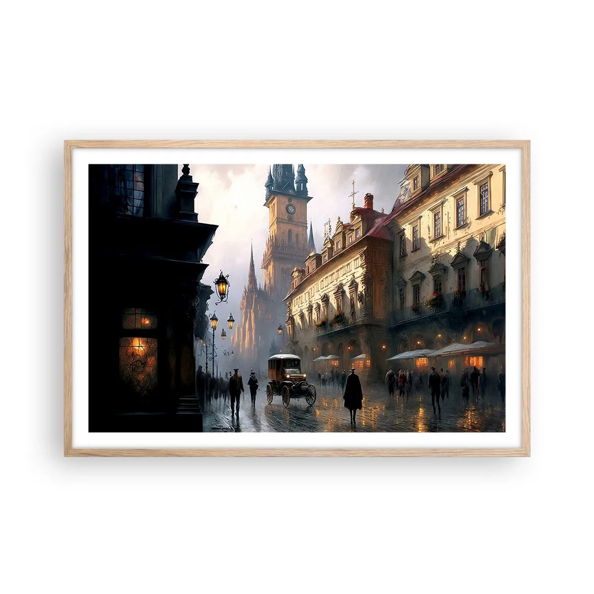 Poster in cornice rovere chiaro - Il fascino delle sere di Praga - 91x61 cm
