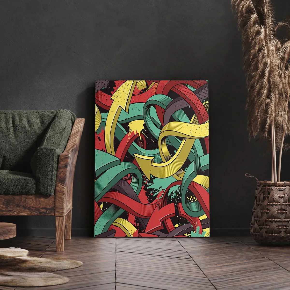 Quadro su tela - Stampe su Tela - Frecce astratte in colori vivaci che creano caos - 50x70cm - Qual è la via giusta? - Decorazione murale moderna per soggiorno e camera da letto ARTTOR