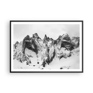 Poster in cornice nera - Cime innevate bianche e nere - 100x70cm - Cresta minacciosa di granito - Decorazione murale moderna per soggiorno e camera da letto ARTTOR