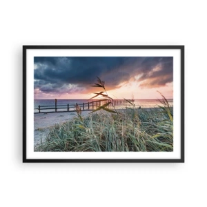 Poster in cornice nera - Spiaggia al tramonto con erba in primo piano - 70x50cm - Non andrà via col vento - Decorazione murale moderna per soggiorno e camera da letto ARTTOR