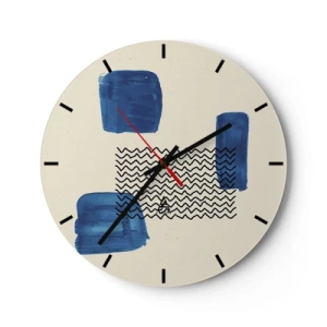 Orologio da parete - Orologio in Vetro - Composizione astratta con forme e motivi blu - 30x30cm - Quartetto astratto - Decorazione murale moderna per soggiorno, cucina e camera da letto ARTTOR