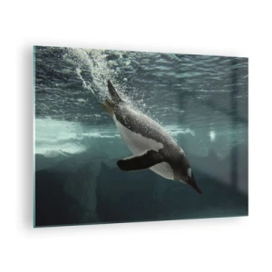 Quadro su vetro - Pinguino sott'acqua - 70x50cm - Benvenuto nel mio mondo - Decorazione murale moderna per soggiorno e camera da letto ARTTOR