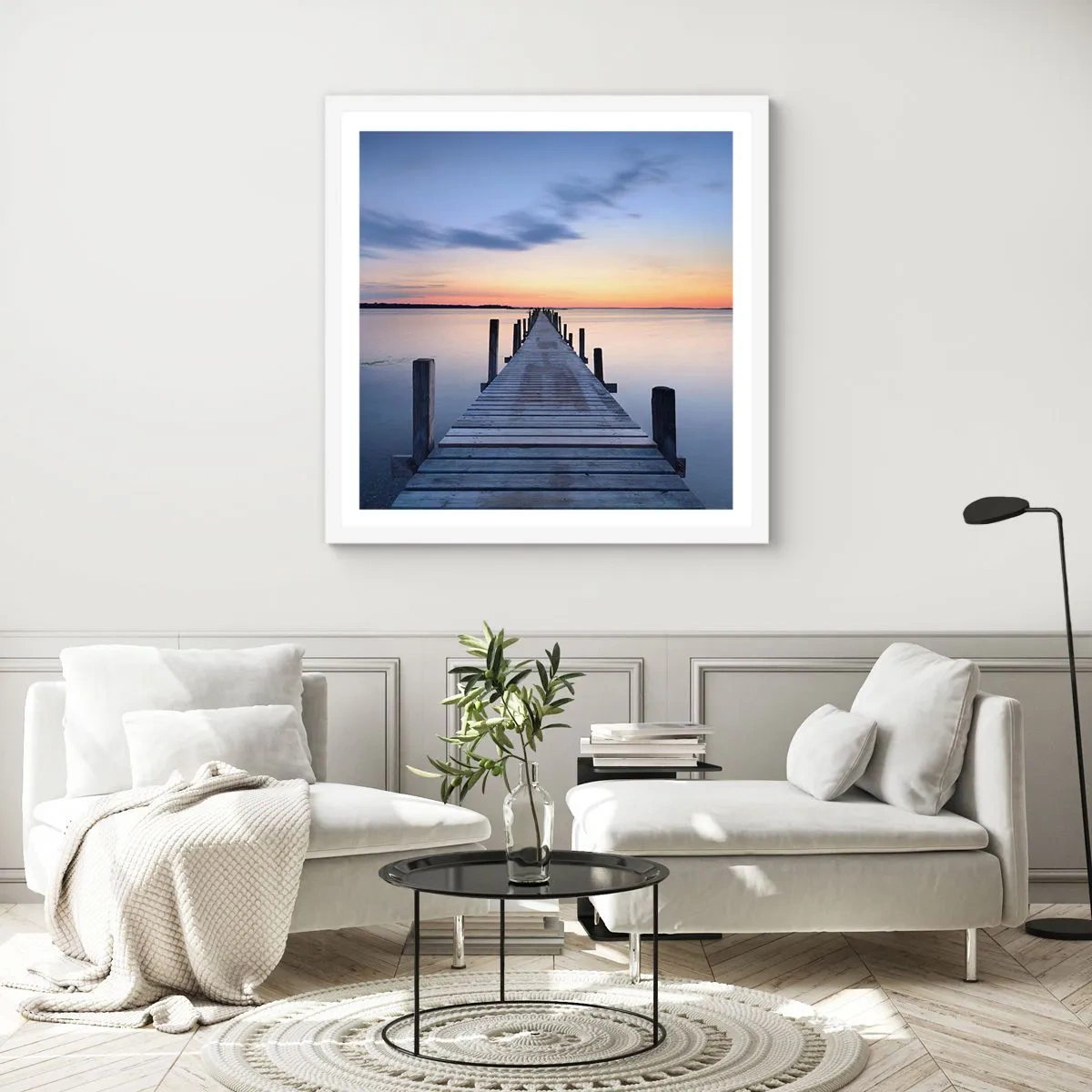 Poster in cornice bianca - La calma di un dolce tramonto - 30x30 cm