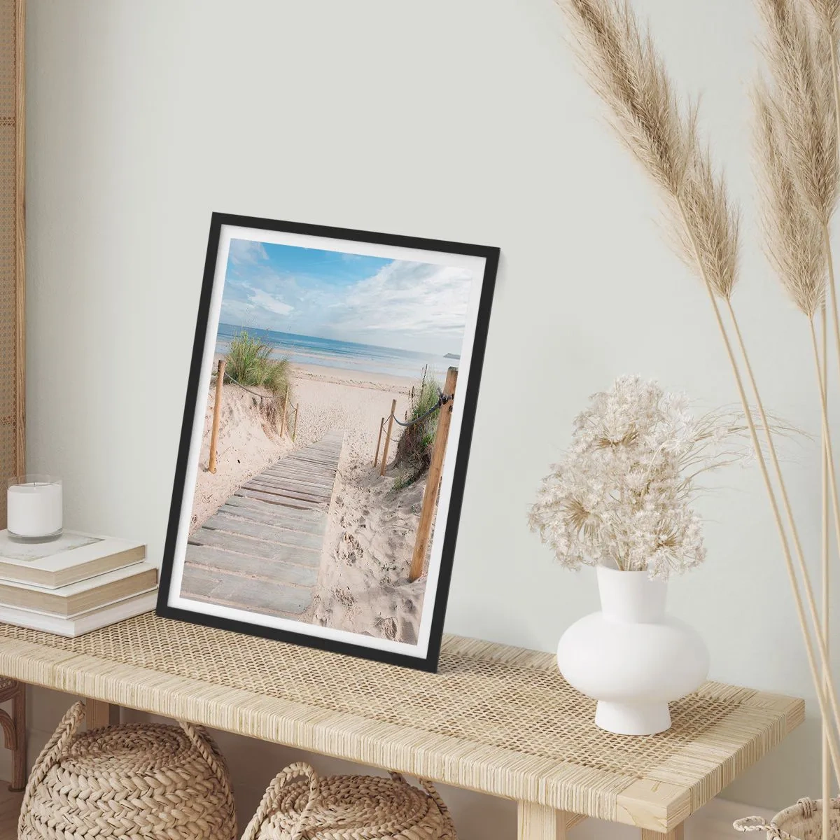 Poster in cornice nera - Sentiero per la spiaggia con vista mare - 50x70cm - Fino all'orizzonte - Decorazione murale moderna per soggiorno e camera da letto ARTTOR