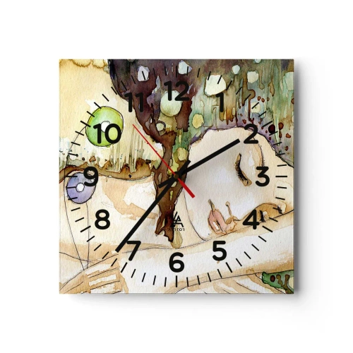 Orologio da parete - Orologio in Vetro - Sogno smeraldo e viola - 40x40 cm