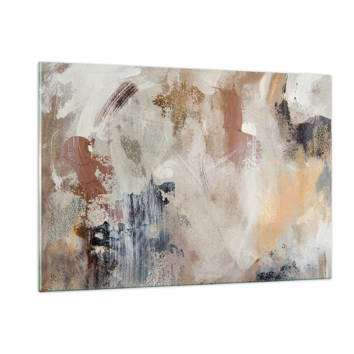 Quadro su vetro - Composizione astratta beige e marrone in uno stile nebbioso - 120x80cm - Astrazione annebbiata - Decorazione murale moderna per soggiorno e camera da letto ARTTOR