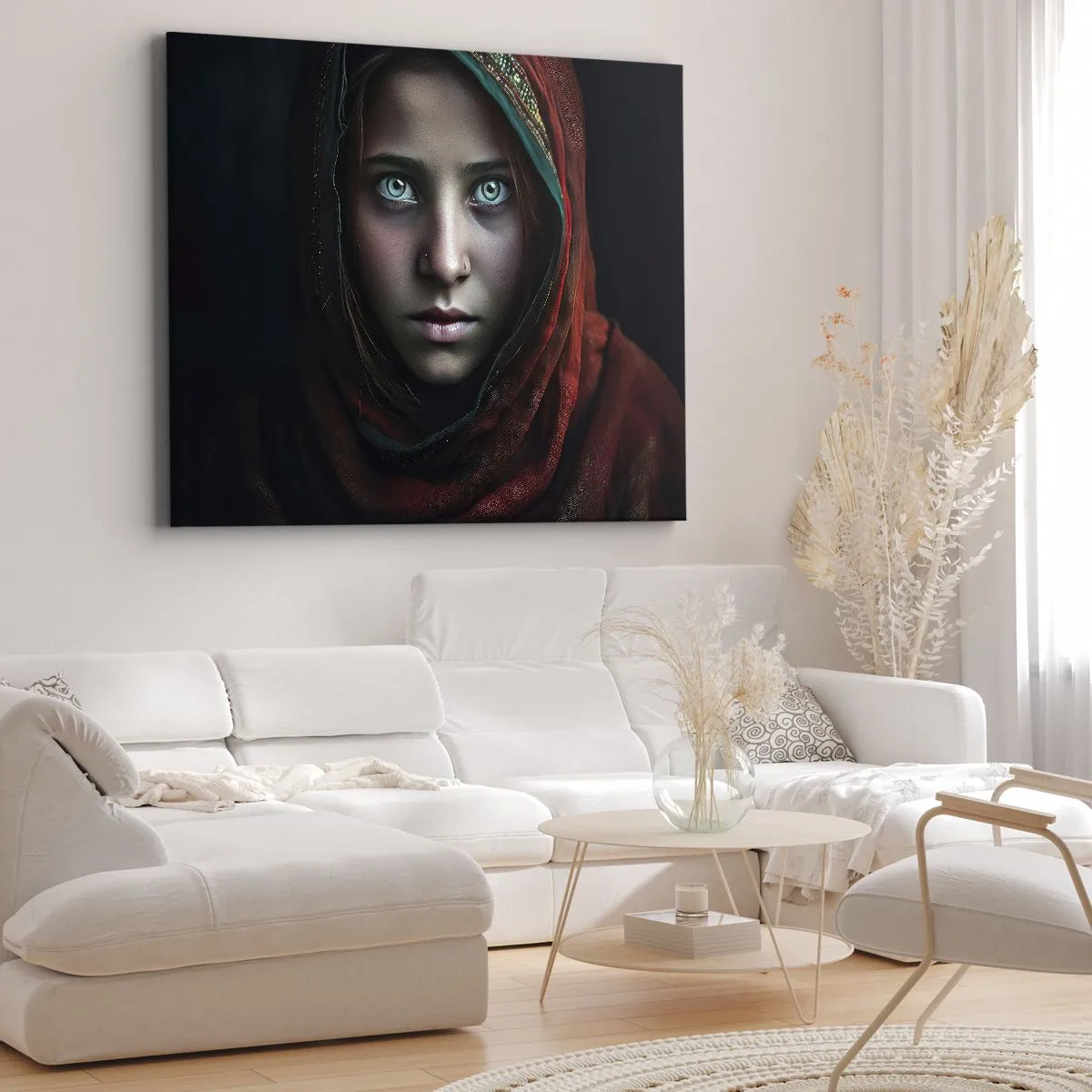 Quadro su tela - Stampe su Tela - Ritratto di donna dallo sguardo intenso dai colori caldi - 70x50cm - Principessa d'oriente - Decorazione murale moderna per soggiorno e camera da letto ARTTOR