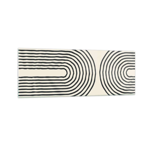 Quadro su vetro - Motivo geometrico astratto con linee simmetriche su sfondo chiaro - 140x50cm - Tra un attimo... - Decorazione murale moderna per soggiorno e camera da letto ARTTOR