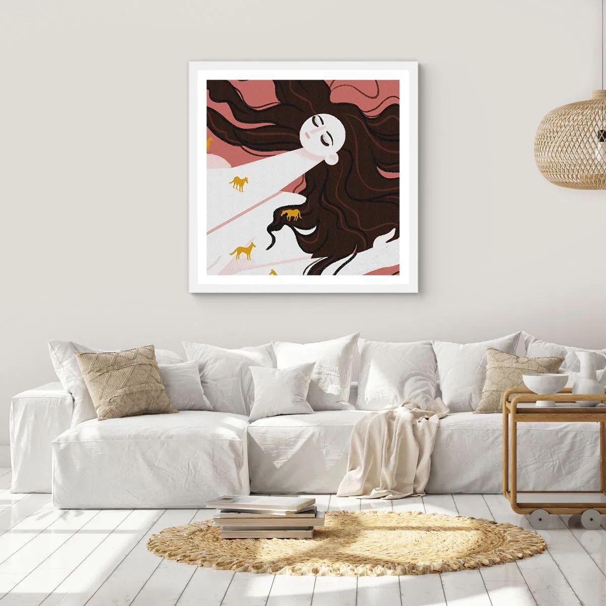 Poster in cornice bianca - Il sogno del cavallo d'oro - 40x40 cm