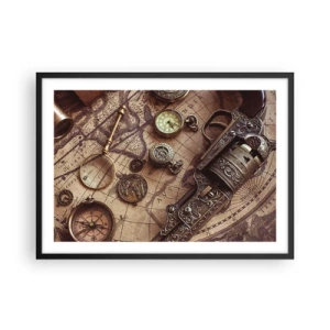 Poster in cornice nera - Oggetti antichi su una vecchia mappa in stile retrò - 70x50cm - La natura chiama - Decorazione murale moderna per soggiorno e camera da letto ARTTOR