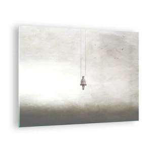 Quadro su vetro - Una figura su un'altalena sospesa nel cielo - 70x50cm - Il bambino che è in noi - Decorazione murale moderna per soggiorno e camera da letto ARTTOR