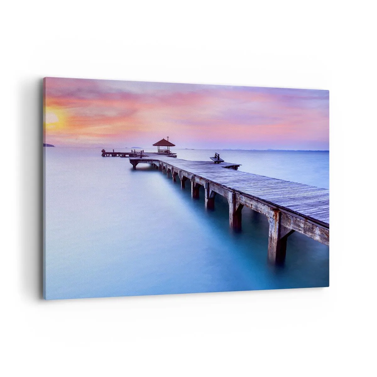 Quadro su tela - Stampe su Tela - Molo di legno che conduce all'acqua durante il tramonto - 100x70cm - Un mare di pace fino all'orizzonte - Decorazione murale moderna per soggiorno e camera da letto ARTTOR