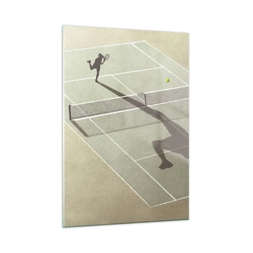 Quadro su vetro - La figura di un tennista e la sua ombra sul campo durante un servizio - 50x70cm - Sconfiggere se stesso - Decorazione murale moderna per soggiorno e camera da letto ARTTOR