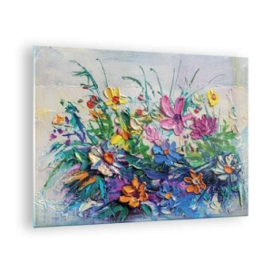 Quadro su vetro - Una composizione floreale colorata in stile pittorico - 70x50cm - Natura per niente morta - Decorazione murale moderna per soggiorno e camera da letto ARTTOR