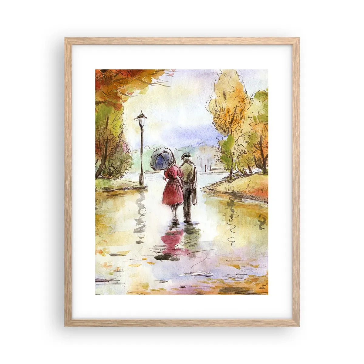 Poster in cornice rovere chiaro - Autunno romantico nel parco - 40x50 cm
