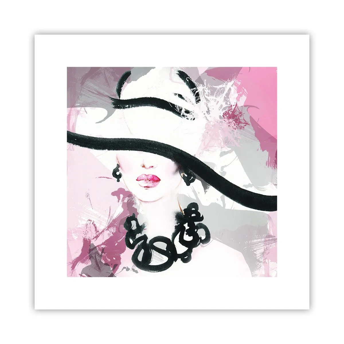 Poster - Ritratto di donna in nero e rosa - 30x30 cm