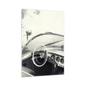 Quadro su vetro - Abitacolo di un'auto d'epoca in bianco e nero - 50x70cm - Il ricco e il povero - Decorazione murale moderna per soggiorno e camera da letto ARTTOR