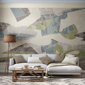 Fotomurali Premium Sand - Composizione astratta nei toni del verde e del blu - 100x70cm - Composizione oltre il vetro - Decorazione murale moderna per soggiorno e camera da letto ARTTOR