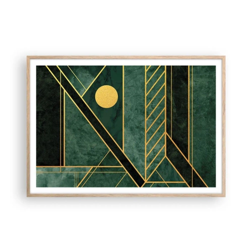 Poster in cornice rovere chiaro - Dinamica di oro e azzurro - 100x70 cm