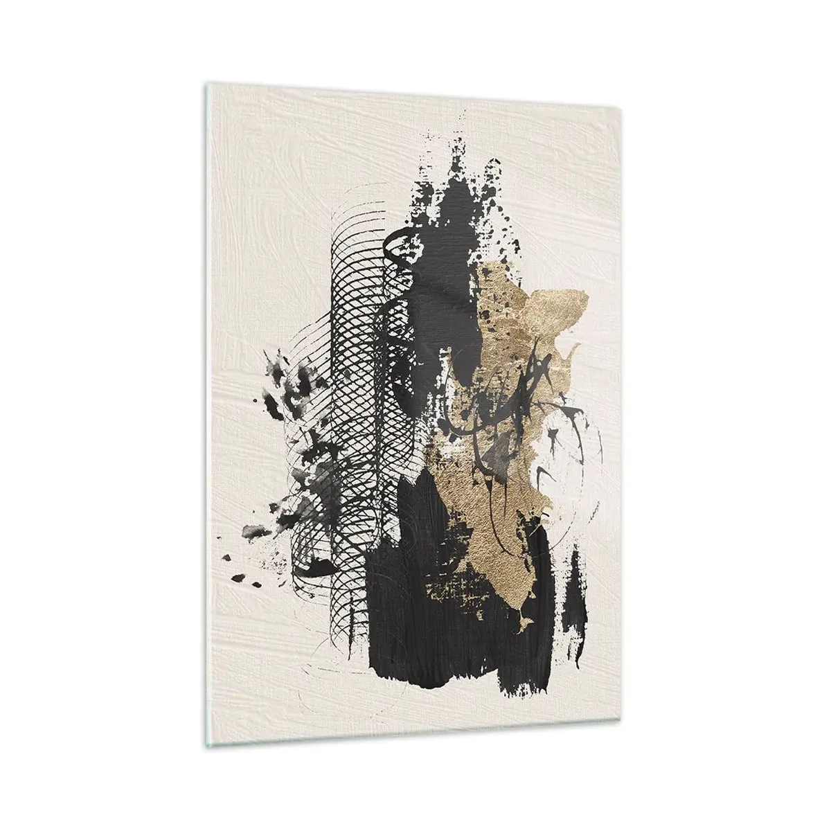 Quadro su vetro - Composizione astratta in nero e oro su sfondo chiaro - 50x70cm - Composizione con passione - Decorazione murale moderna per soggiorno e camera da letto ARTTOR