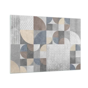 Quadro su vetro - Composizione geometrica astratta con varie forme e sfumature di grigio. - 100x70cm - Fantasia di ceramica - Decorazione murale moderna per soggiorno e camera da letto ARTTOR