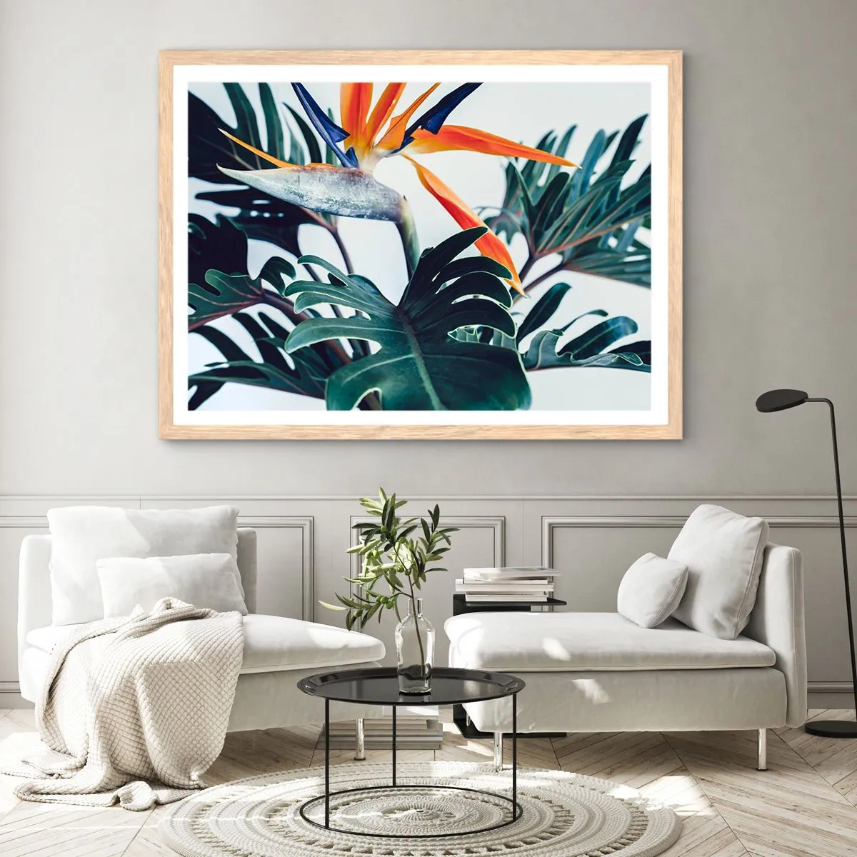 Poster in cornice rovere chiaro - Pianta uccello - 100x70 cm