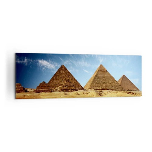 Quadro su tela - Stampe su Tela - Le piramidi di Giza contro un cielo azzurro e un paesaggio desertico - 160x50cm - 40 secoli ci guardano - Decorazione murale moderna per soggiorno e camera da letto ARTTOR