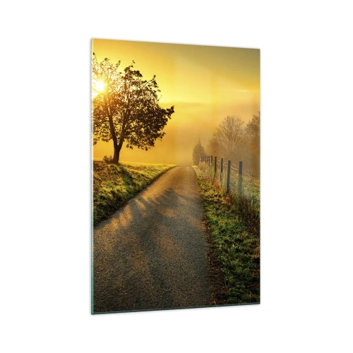 Quadro su vetro - Una strada pittoresca al tramonto con un albero solitario sullo sfondo - 70x100cm - Pomeriggio di miele - Decorazione murale moderna per soggiorno e camera da letto ARTTOR