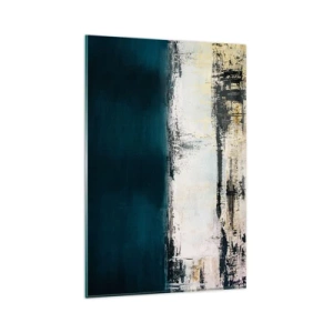 Quadro su vetro - Composizione orizzontale astratta nei toni del blu navy e del bianco - 80x120cm - Composizione orizzontale - Decorazione murale moderna per soggiorno e camera da letto ARTTOR