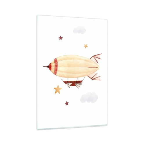 Quadro su vetro - Un dirigibile dipinto a mano su uno sfondo di stelle - 80x120cm - Nave volante - Decorazione murale moderna per soggiorno e camera da letto ARTTOR