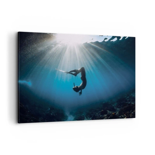 Quadro su tela - Stampe su Tela - Un subacqueo che galleggia in un raggio di luce sott'acqua - 100x70cm - Danza subacquea - Decorazione murale moderna per soggiorno e camera da letto ARTTOR