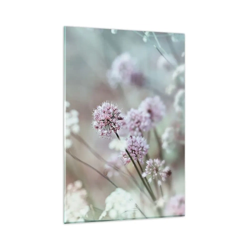 Quadro su vetro - Fiori delicati in tonalità pastello - 80x120cm - Le dolci filigrane delle erbe - Decorazione murale moderna per soggiorno e camera da letto ARTTOR