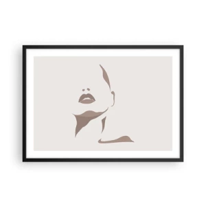 Poster in cornice nera - Contorno minimalista del viso di una donna in delicati toni beige - 70x50cm - Fatta di luce e ombra - Decorazione murale moderna per soggiorno e camera da letto ARTTOR