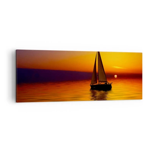 Quadro su tela - Stampe su Tela - Una barca a vela su un mare calmo al tramonto - 140x50cm - Che silenzio al tramonto... - Decorazione murale moderna per soggiorno e camera da letto ARTTOR