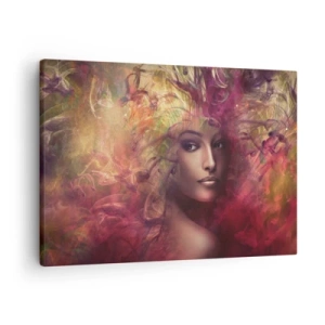 Quadro su tela - Stampe su Tela - Una donna dai colori astratti che crea uno sfondo dinamico - 70x50cm - Sono qui! - Decorazione murale moderna per soggiorno e camera da letto ARTTOR