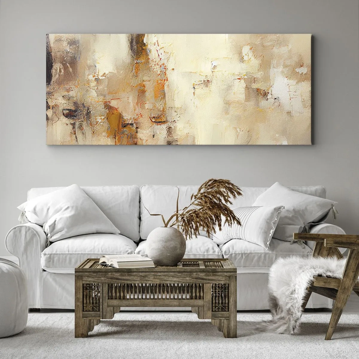 Quadro su tela - Stampe su Tela - Una composizione astratta nelle calde tonalità del giallo e del marrone. - 120x50cm - L'anima dell'ambra - Decorazione murale moderna per soggiorno e camera da letto ARTTOR