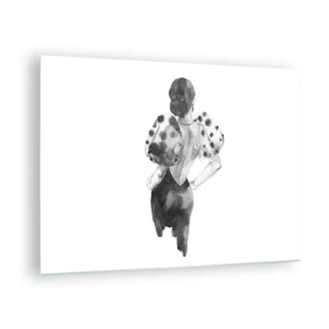 Quadro su vetro - Silhouette in bianco e nero di una donna in un abito elegante - 70x50cm - è passata accanto - Decorazione murale moderna per soggiorno e camera da letto ARTTOR