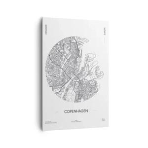 Quadro su tela - Stampe su Tela - Una mappa di Copenaghen in stile minimalista in bianco e nero. - 80x120cm - Anatomia di Copenaghen - Decorazione murale moderna per soggiorno e camera da letto ARTTOR