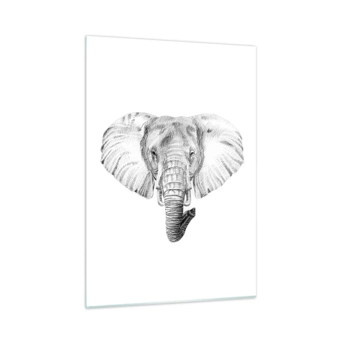 Quadro su vetro - Disegno in bianco e nero della testa di un elefante su sfondo bianco - 50x70cm - C'era un volta un elefante - Decorazione murale moderna per soggiorno e camera da letto ARTTOR